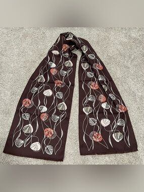 LOFT Botanical Leaf Print Brown Scarf